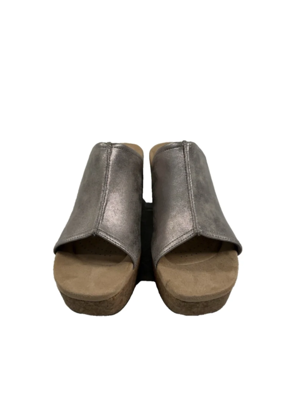 Clarks Collection Nerisa Vine Wedge Sandals Taupe Metallic Size 8 nubuck leather